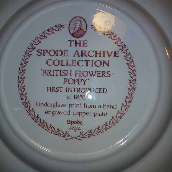 Spode Archive Collection British Flowers Poppy Dessert Buffet Plate Cranberry - Picture 6 of 14